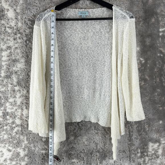 River Size L Open Front Caridgan Sweater Ivory Long Sleeve Outdoor - Picture 4 of 9